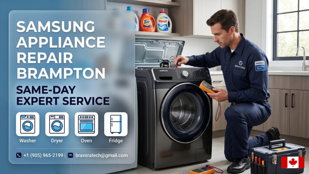 Samsung washing machine technician diagnosing an appliance in Brampton