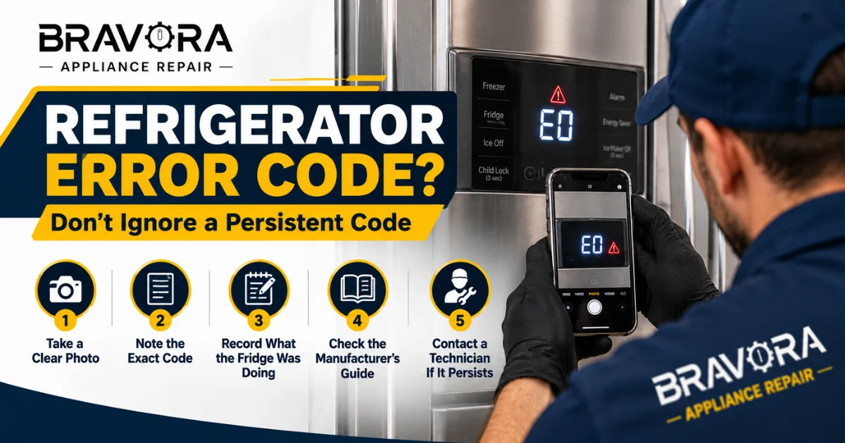 Technician checking a refrigerator error code for diagnosis