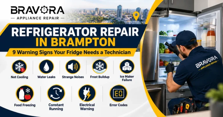 Refrigerator repair in Brampton showing 9 warning signs that may require a technician