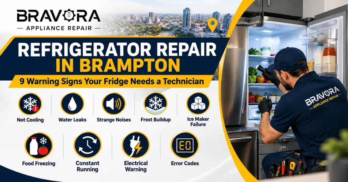 Refrigerator repair in Brampton showing common warning signs
